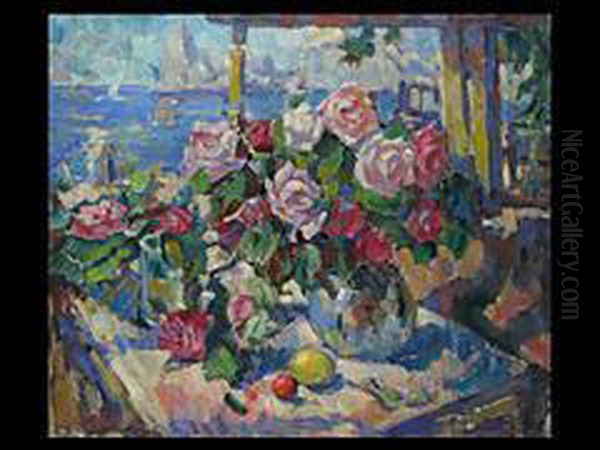 Blumenstillleben Am Meer Oil Painting by Konstantin Alexeievitch Korovin