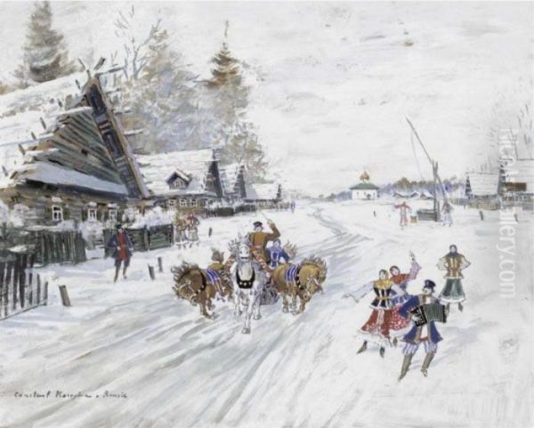 Russian Winter Oil Painting by Konstantin Alexeievitch Korovin