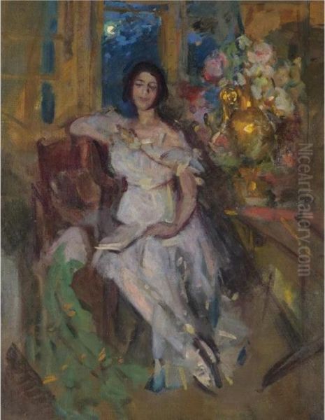 Portrait Of A Seated Lady Oil Painting by Konstantin Alexeievitch Korovin