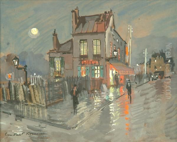 A Parisian Hotel By Night Oil Painting by Konstantin Alexeievitch Korovin