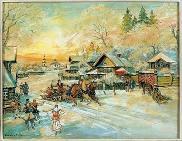 La Fete Au Village Oil Painting by Konstantin Alexeievitch Korovin