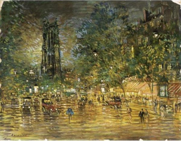 The Tour St. Jacques, Paris, By Night Oil Painting by Konstantin Alexeievitch Korovin