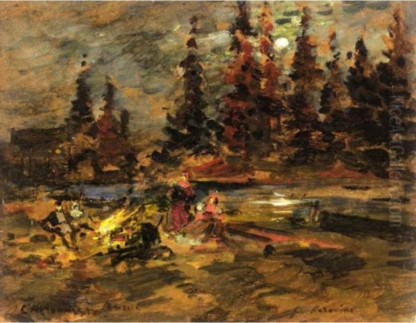 Riverside Campfire Oil Painting by Konstantin Alexeievitch Korovin