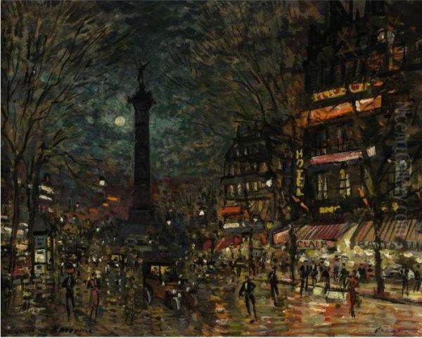 Paris Street Scene Oil Painting by Konstantin Alexeievitch Korovin