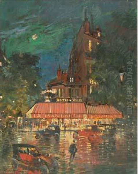  Cafe Illumine Sur Les Boulevards, 1937  Oil Painting by Konstantin Alexeievitch Korovin