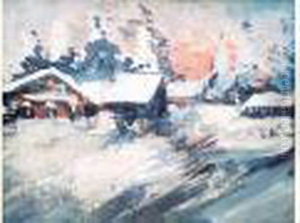 Village En Hiver Oil Painting by Konstantin Alexeievitch Korovin