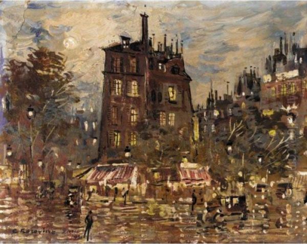 A Parisian Boulevard By Night Oil Painting by Konstantin Alexeievitch Korovin