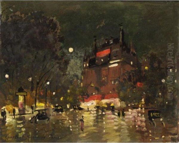 Paris By Night Oil Painting by Konstantin Alexeievitch Korovin