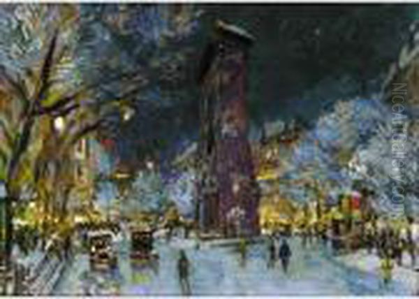 Paris By Night Oil Painting by Konstantin Alexeievitch Korovin