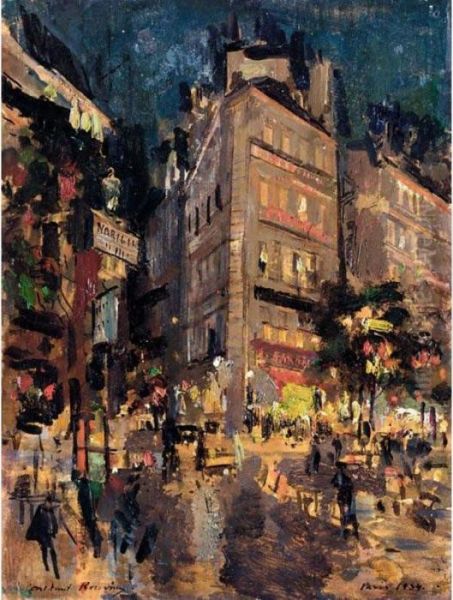 Parisian Street By Night Oil Painting by Konstantin Alexeievitch Korovin