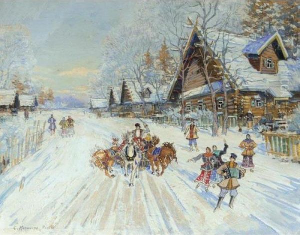 Racing Troika Oil Painting by Konstantin Alexeievitch Korovin