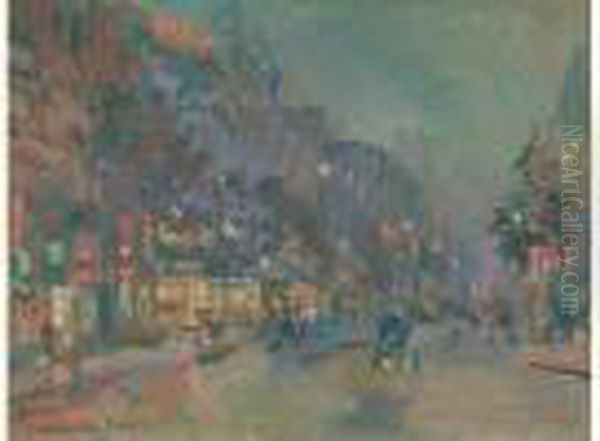  Les Boulevards La Nuit A Paris  Oil Painting by Konstantin Alexeievitch Korovin