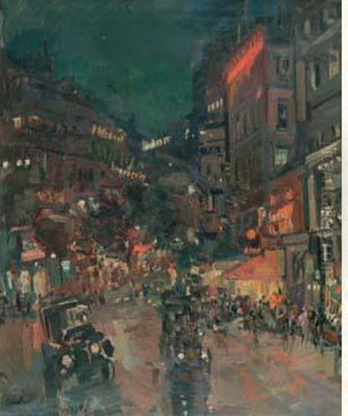 Voitures Et Boulevards Illumines, Paris 1923 (?) Oil Painting by Konstantin Alexeievitch Korovin