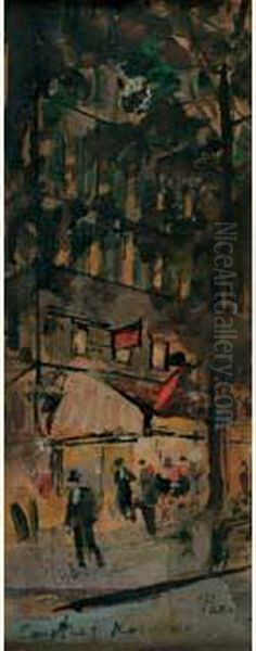 Paris, Terrasse De Cafe La Nuit Oil Painting by Konstantin Alexeievitch Korovin