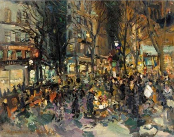 Parisian Street Scene Oil Painting by Konstantin Alexeievitch Korovin