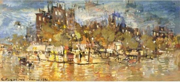 Paris At Night Oil Painting by Konstantin Alexeievitch Korovin