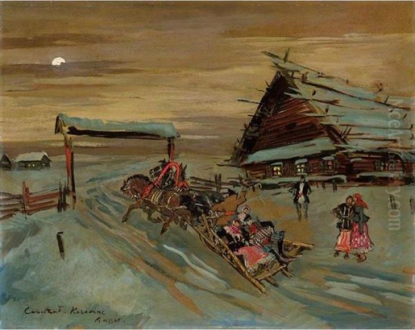 Racing Troika Oil Painting by Konstantin Alexeievitch Korovin