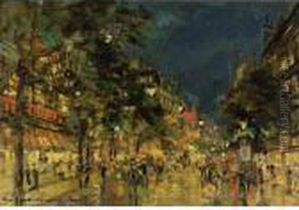 Paris At Night Oil Painting by Konstantin Alexeievitch Korovin