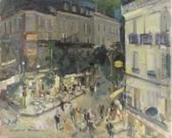 View Of A Parisian Street Corner Oil Painting by Konstantin Alexeievitch Korovin