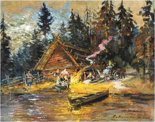 Songs Around The Campfire Oil Painting by Konstantin Alexeievitch Korovin