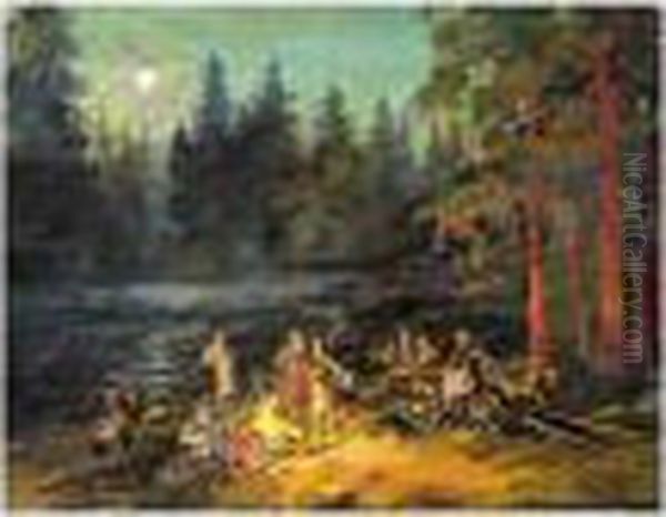 Gypsies By The River, Yaroslavl Gubernia, Russia Oil Painting by Konstantin Alexeievitch Korovin