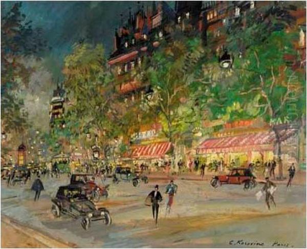 Paris By Night Oil Painting by Konstantin Alexeievitch Korovin