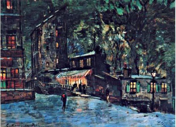 Une Rue A Montmartre Oil Painting by Konstantin Alexeievitch Korovin