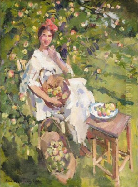 Apples In The Garden Oil Painting by Konstantin Alexeievitch Korovin