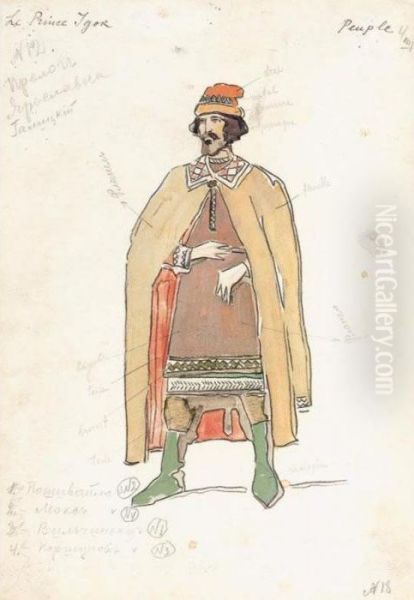 Two Costume Designs: Design For A
 Peasant From Prince Igor & Design For A Middle Eastern Princess Oil Painting by Konstantin Alexeievitch Korovin