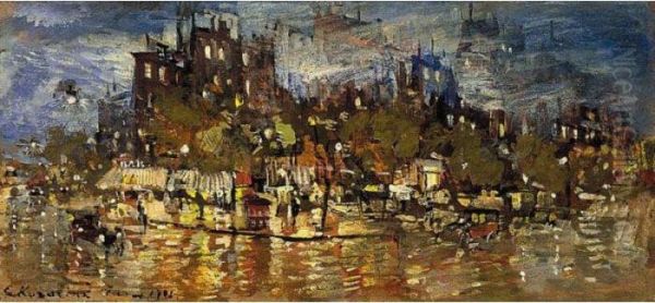 Parisian Boulevard At Night Oil Painting by Konstantin Alexeievitch Korovin