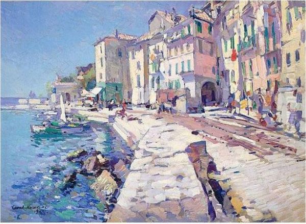 Quayside In The South Of France Oil Painting by Konstantin Alexeievitch Korovin