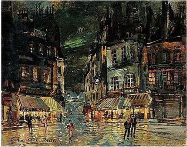 Corner Cafes In Paris, C. 1930 Oil Painting by Konstantin Alexeievitch Korovin