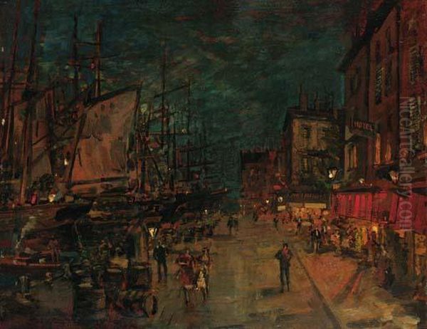 French Harbour-front By Night Oil Painting by Konstantin Alexeievitch Korovin