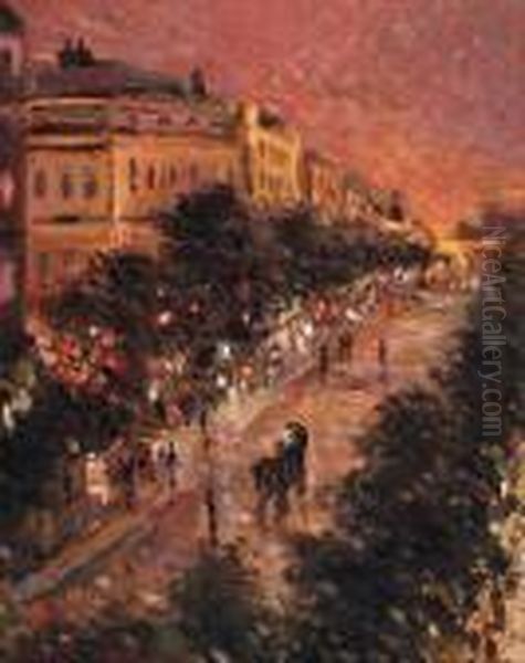 A Parisian Boulevard Oil Painting by Konstantin Alexeievitch Korovin