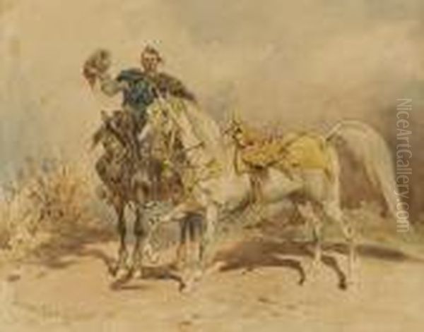 Cossack With A Horse Oil Painting by Juliusz Kossak