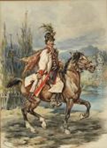 Elegant Rider In A Landscape Oil Painting by Juliusz Kossak