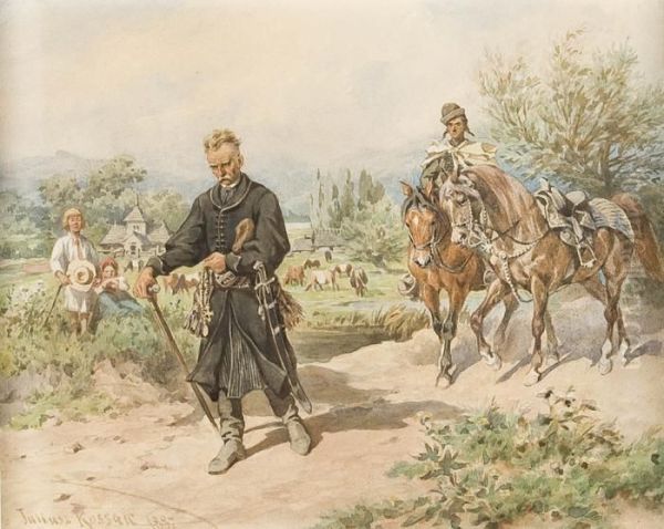 Ostatni Z Nieczujow Na Pielgrzymce, 1887 R. Oil Painting by Juliusz Kossak