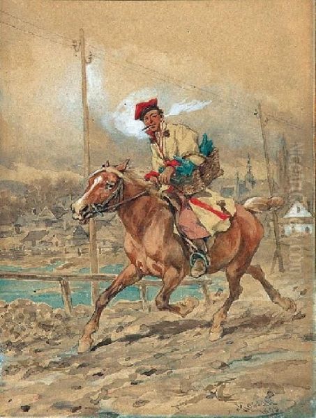 Krakowiak Na Koniu, 1892 R. Oil Painting by Juliusz Kossak