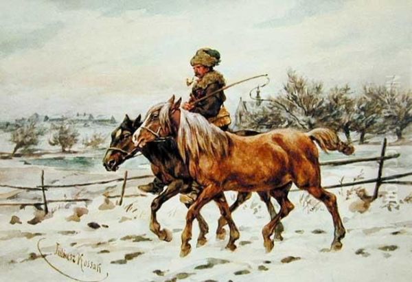 Chlop Na Koniu Oil Painting by Juliusz Kossak