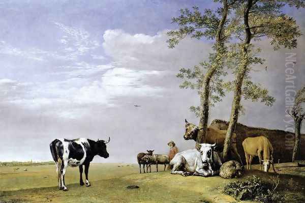 A Husbandman with his Herd 1648 Oil Painting by Paulus Potter