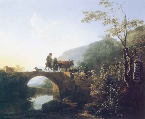 Bridge in an Italian Landscape Oil Painting by Paulus Potter