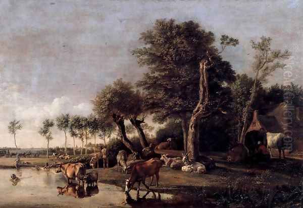 Cows Reflected in the Water Oil Painting by Paulus Potter