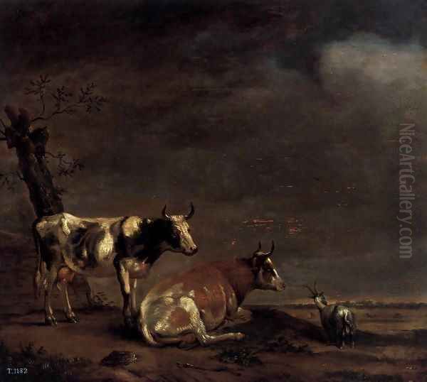 Landscape with Two Cows and a Goat Oil Painting by Paulus Potter