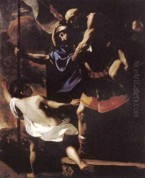 Aeneas, Anchises and Ascanius Fleeing Troy 1630s Oil Painting by Mattia Preti