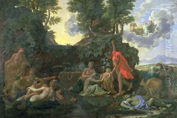 The Infant Bacchus Entrusted to the Nymphs of Nysa; The Death of Echo and Narcissus, 1657 Oil Painting by Nicolas Poussin