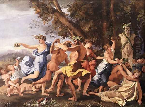 Bacchanal before a Statue of Pan 1631-33 Oil Painting by Nicolas Poussin