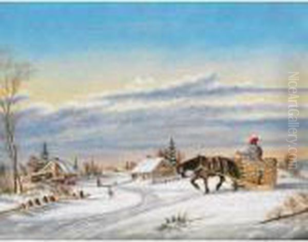 Returning To The Homestead, Winter Oil Painting by Cornelius Krieghoff