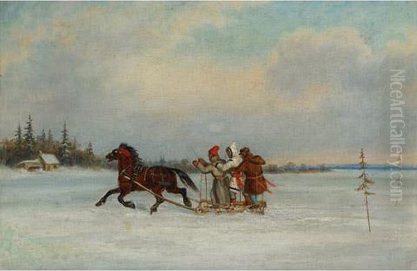 Habitants With Sleigh Oil Painting by Cornelius Krieghoff