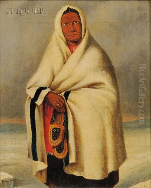 Indian Holding Moccasins Oil Painting by Cornelius Krieghoff