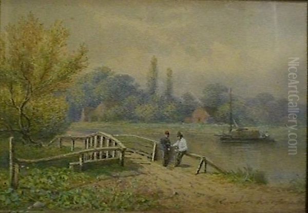 Couple De Paysans Accoudes Sur Un Pont Oil Painting by Cornelius Krieghoff